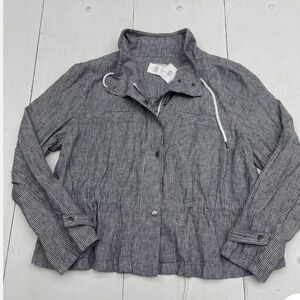 loft blue white striped button zip drawstring jacket